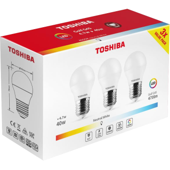 TOSHIBA BEC LED G45 E27 470LM 4.7W / NEUTRU 3 BUC / SET 385394(3)